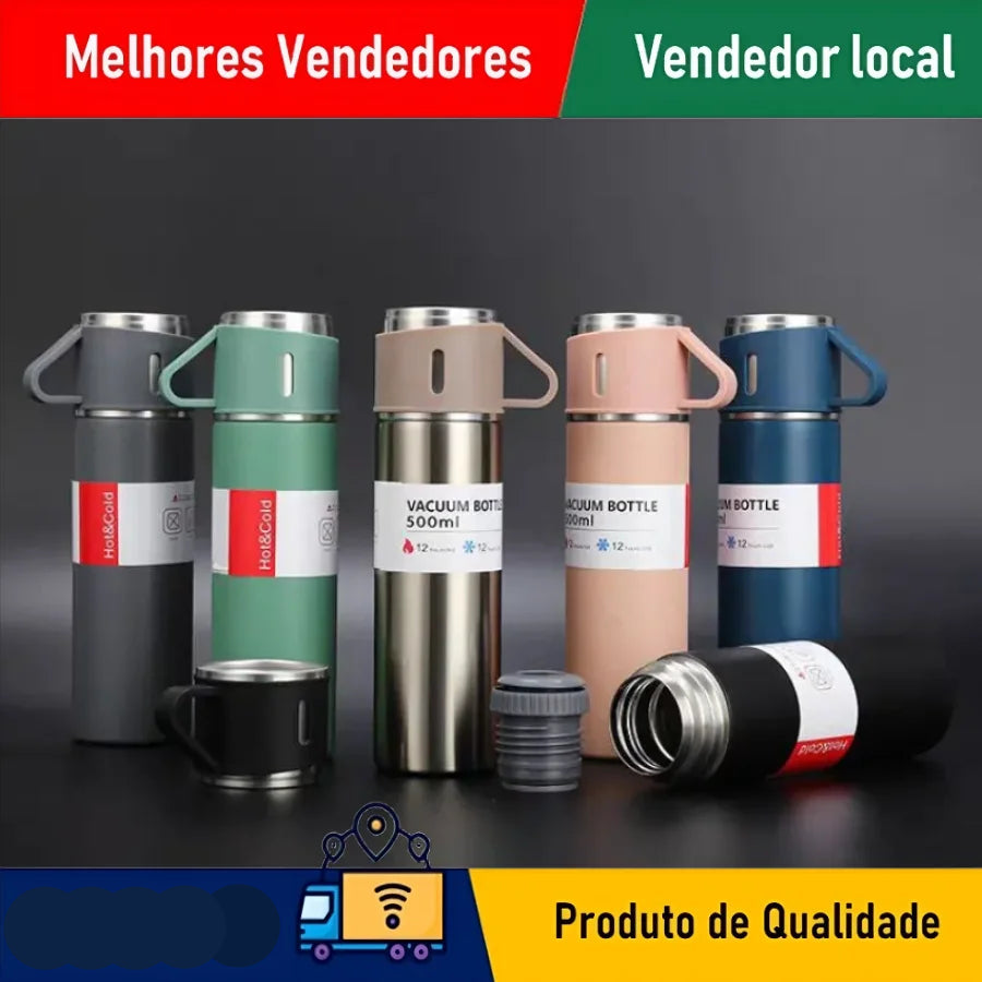 Garrafa térmica 500ml da SKYTUR com xícaras adicionais em várias cores e designs modernos