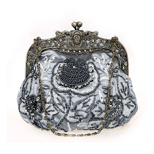 Bolsa feminina vintage HISUELY com bordados delicados e detalhes em metal na alça