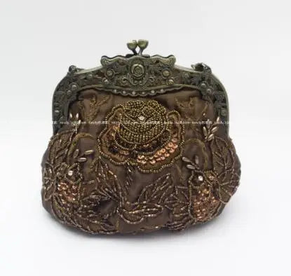 Bolsa feminina vintage HISUELY com bordados elegantes e detalhes em paetê