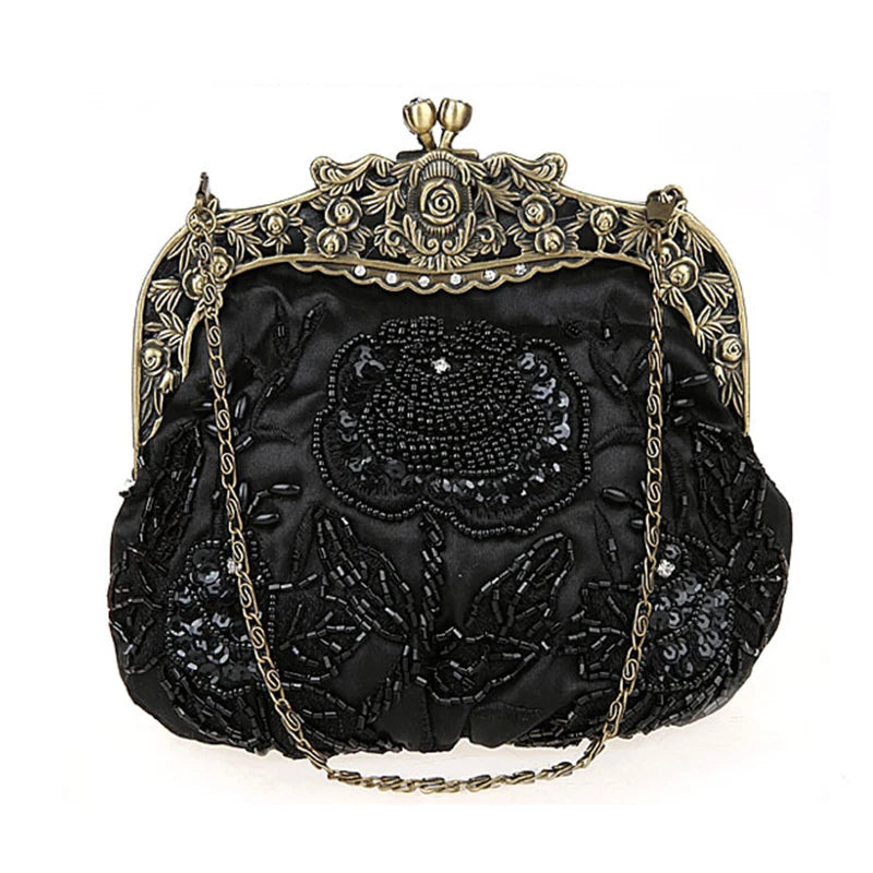 Bolsa feminina vintage HISUELY com detalhes em bordado e fecho metálico elegante