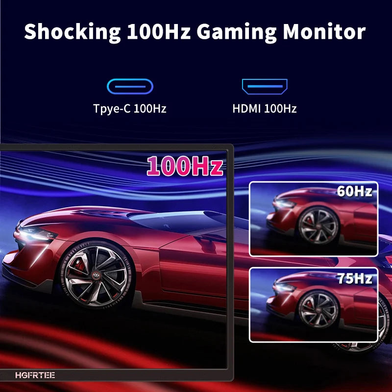 Monitor RGB para jogos HGFRTEE com taxa de atualização de 100Hz e conectividade Type-C e HDMI