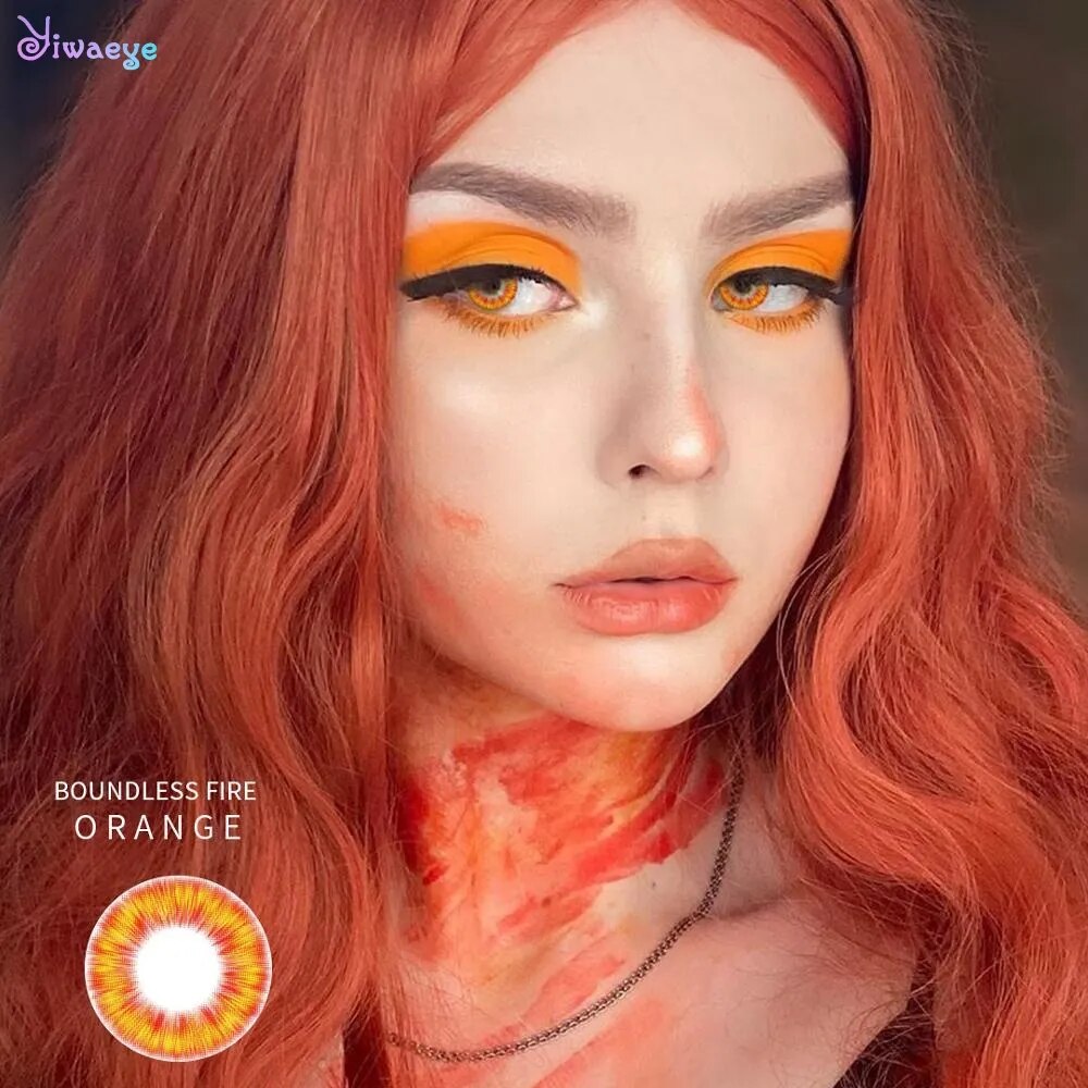 Lentes de contato de olho cor laranja YIWAEYE para efeitos de lentes cosplay Halloween