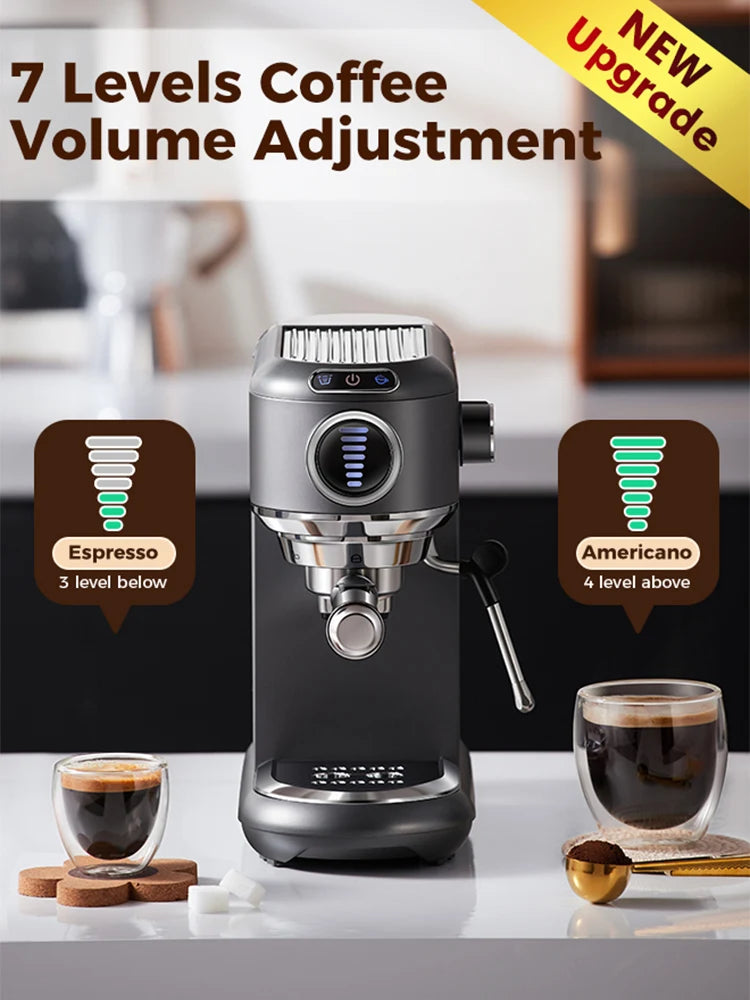 Máquina de café expresso CAFELFFE com ajuste de volume em 7 níveis e função de cafeteira expresso vapor quente