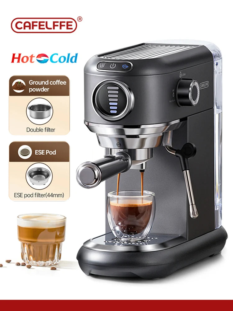 Cafeteira expresso vapor quente CAFELFFE com filtro duplo para café moído e cápsulas ESE