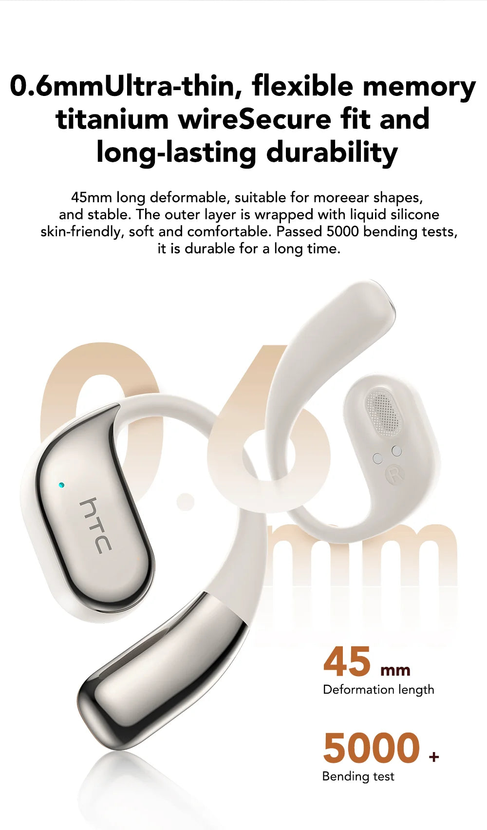 Fone de ouvido bluetooth tradutor HTC com design flexível e conforto aprimorado para uso duradouro.