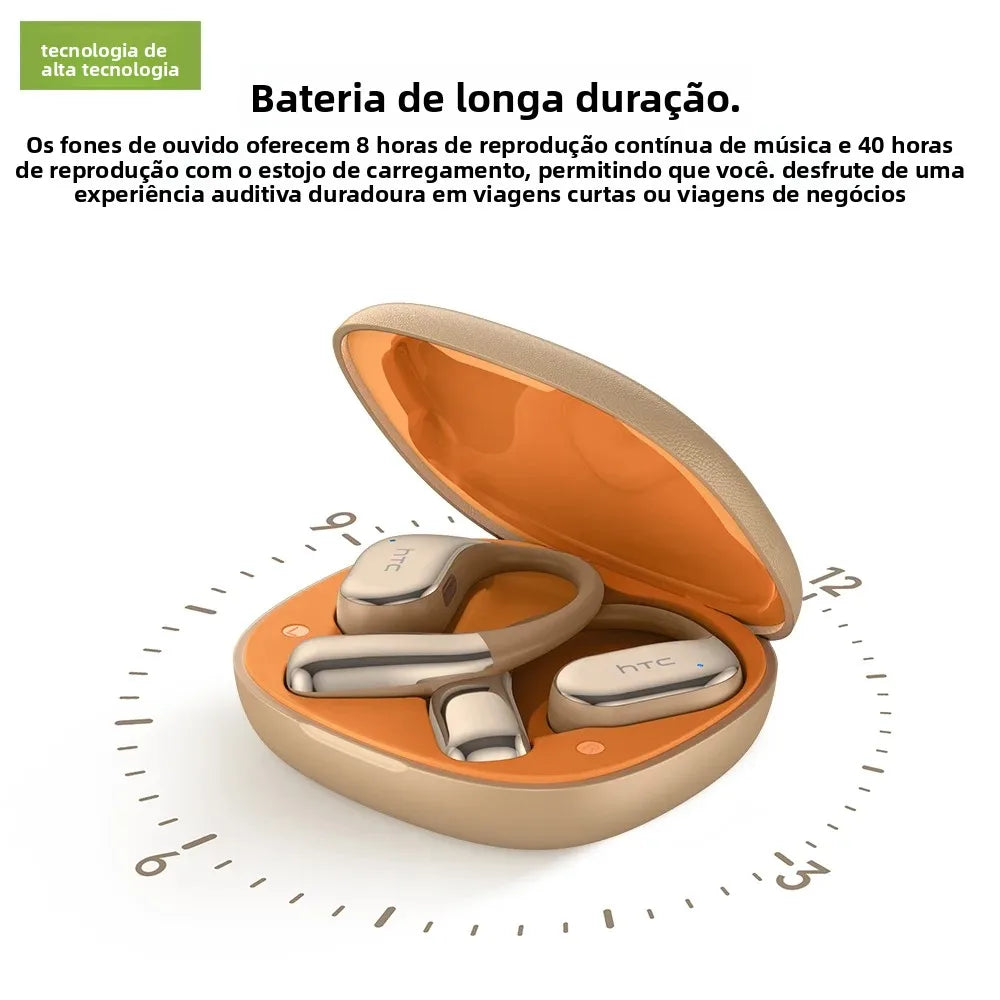 Fone de ouvido bluetooth tradutor HTC com bateria de longa duração, ideal para viagens e reuniões de negócios