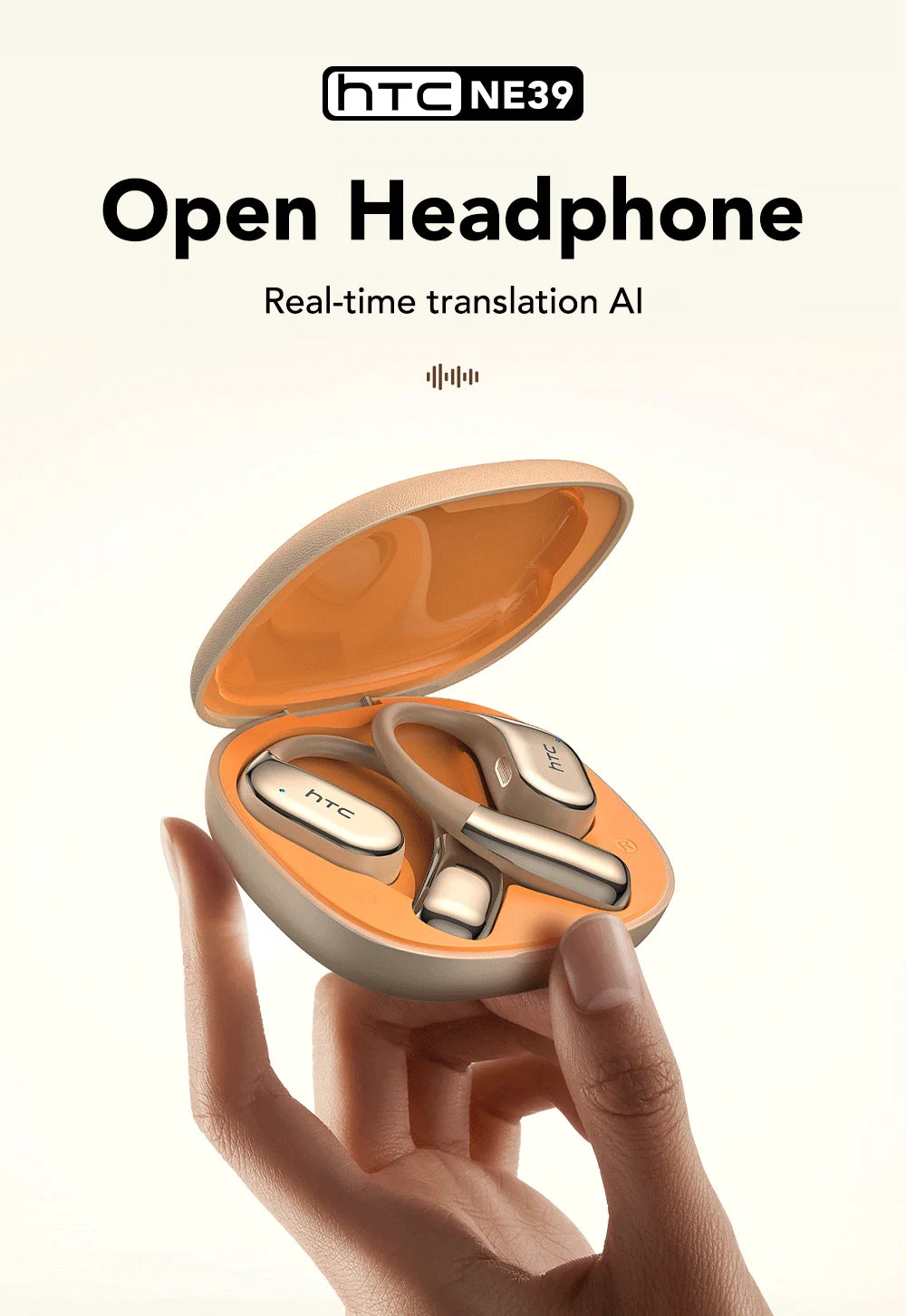 Fones de ouvido bluetooth tradutor HTC NE39 com case e tecnologia de tradução em tempo real