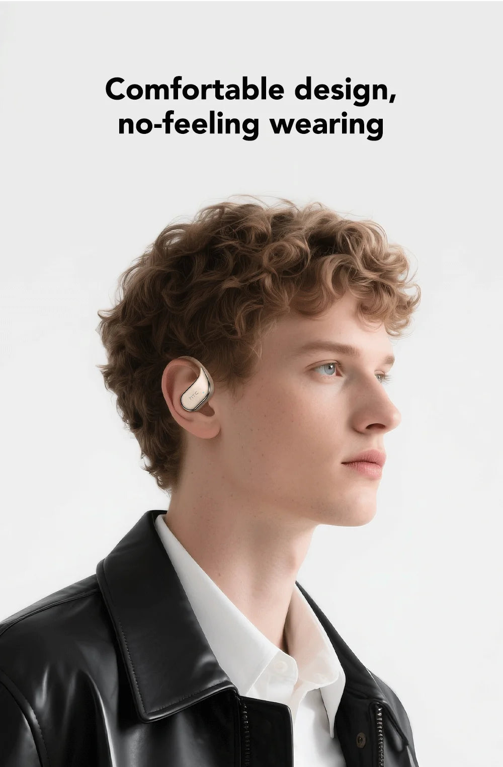 Fone de ouvido bluetooth tradutor com design confortável e uso leve para audição prolongada