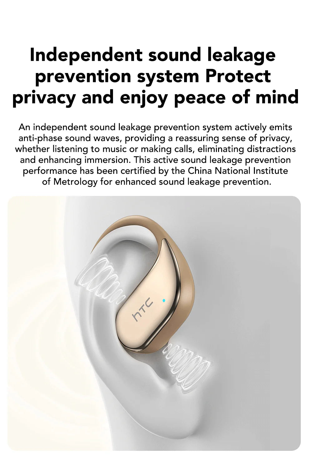 Fone de ouvido bluetooth tradutor HTC com sistema de prevenção de vazamento de som para audição imersiva