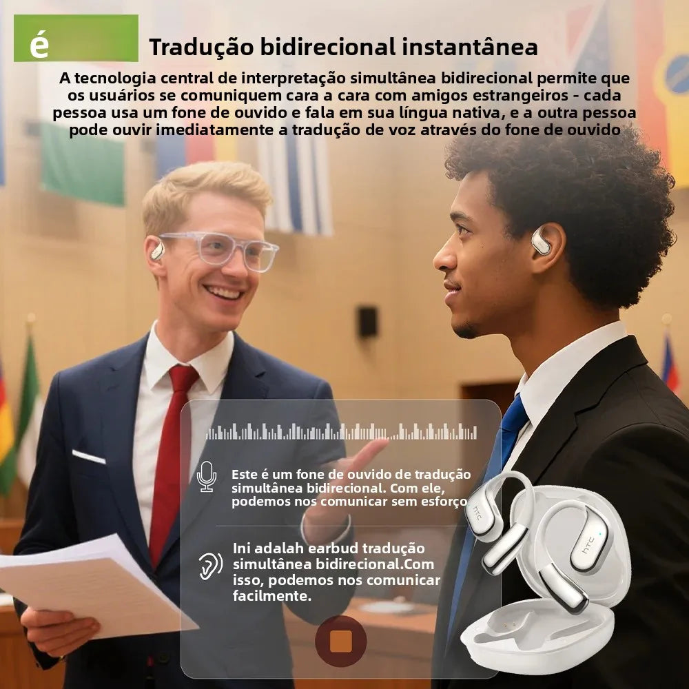 Fone de ouvido bluetooth tradutor HTC com tecnologia de tradução bidirecional instantânea