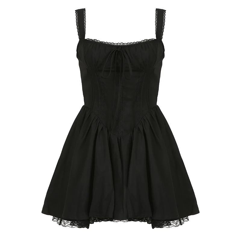 Vestido coquetel feminino preto com detalhes de renda e alças finas para ocasiões especiais