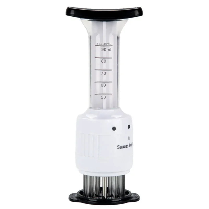Injetor de marinada 2 em 1 com medidor para aromatizar carnes facilmente e uniformemente
