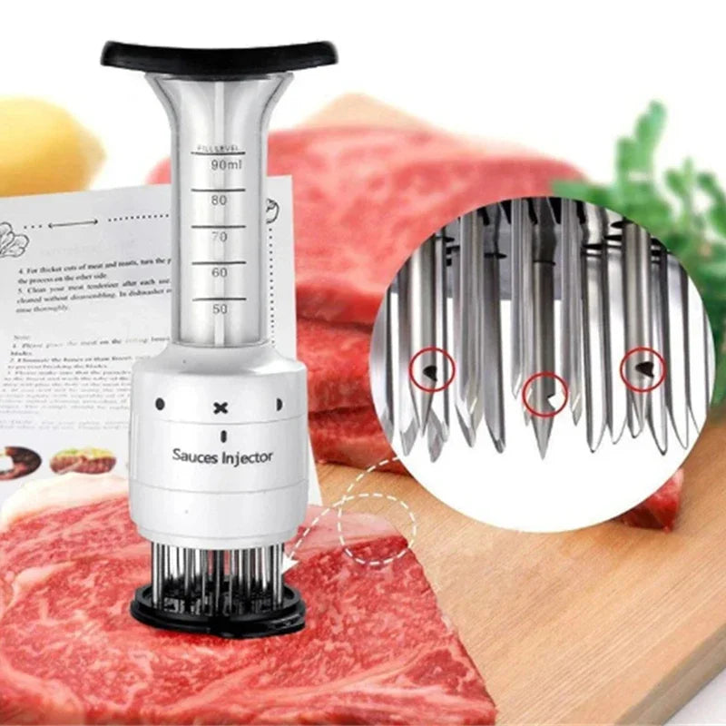 Injetor de marinada 2 em 1 com agulhas para amaciar carne e adicionar sabor a receitas