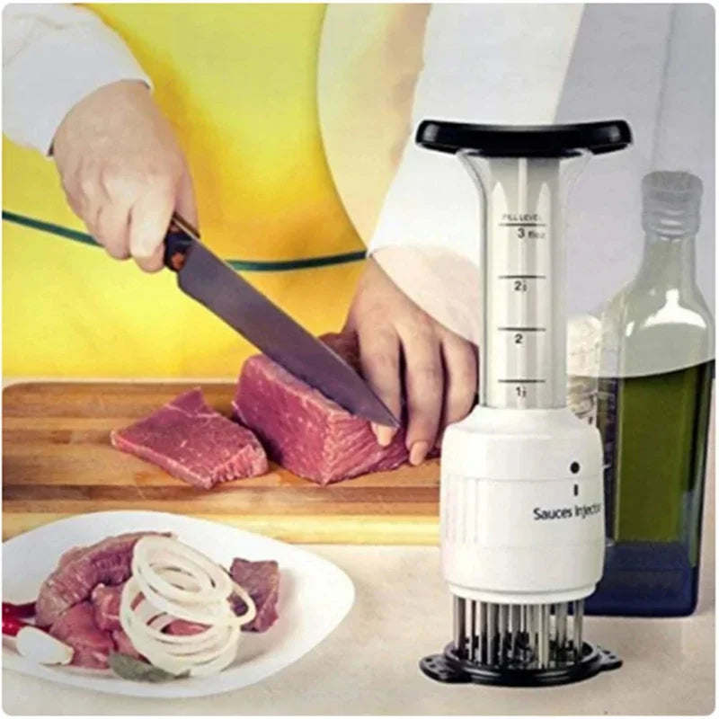 Injetor de marinada 2 em 1 e agulha amaciadora de carne com design prático para temperar carnes facilmente