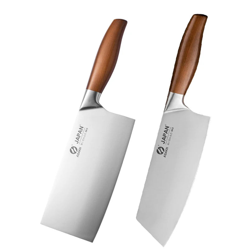 Facas de chef profissional com lâminas de aço inox e cabos de madeira para chefs e cozinheiros