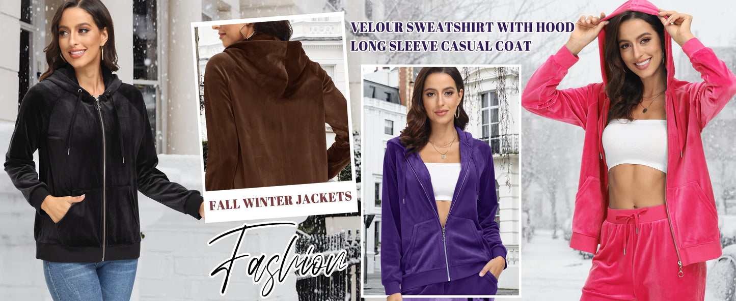 Jaqueta feminina de veludo TACVASEN com capuz, manga longa e estilo casual para outono e inverno