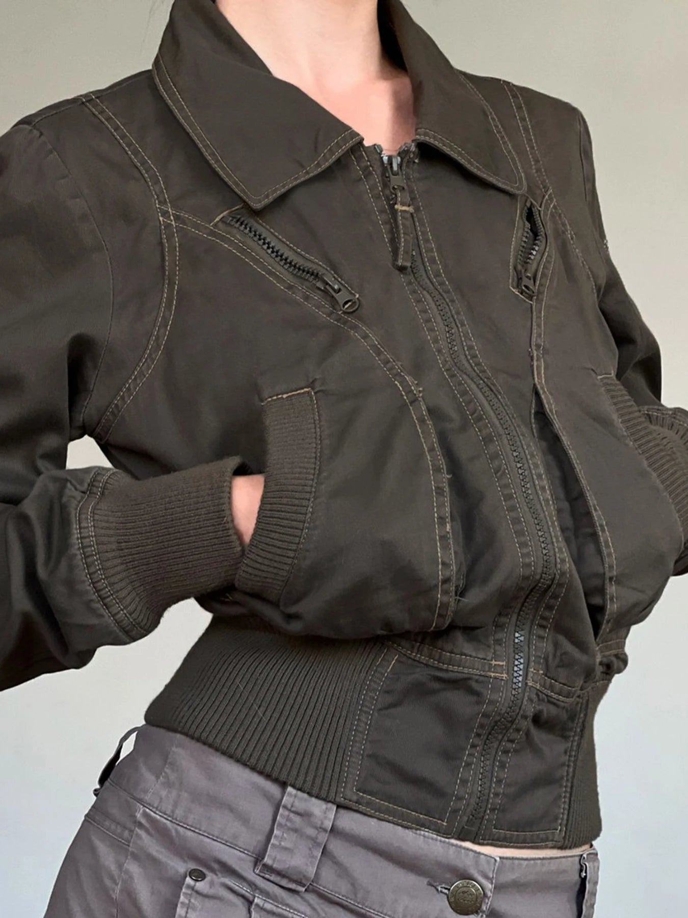 Jaqueta feminina da ROCKMORE em verde escuro, estilo casual, ideal para looks com jaquetas femininas Harajuku.