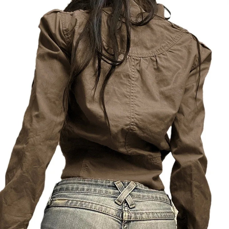 Jaqueta feminina vintage da PUNK STYLE GIRL com detalhes sofisticados e ajuste perfeito