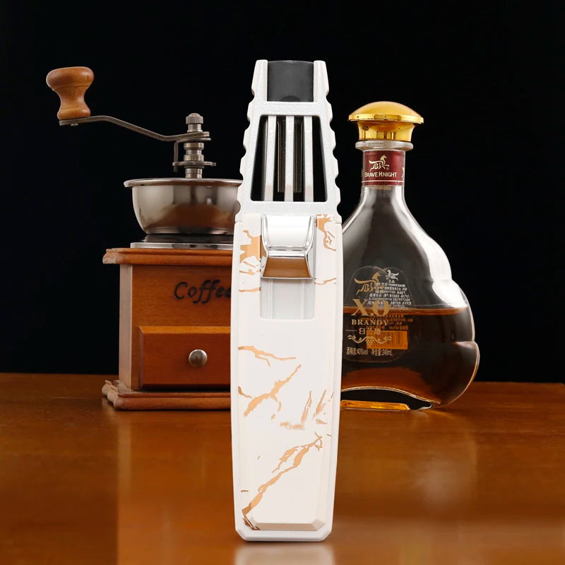 Tocha à gás JOBON branca com detalhes em mármore, ideal como tocha de fogo para cozinha