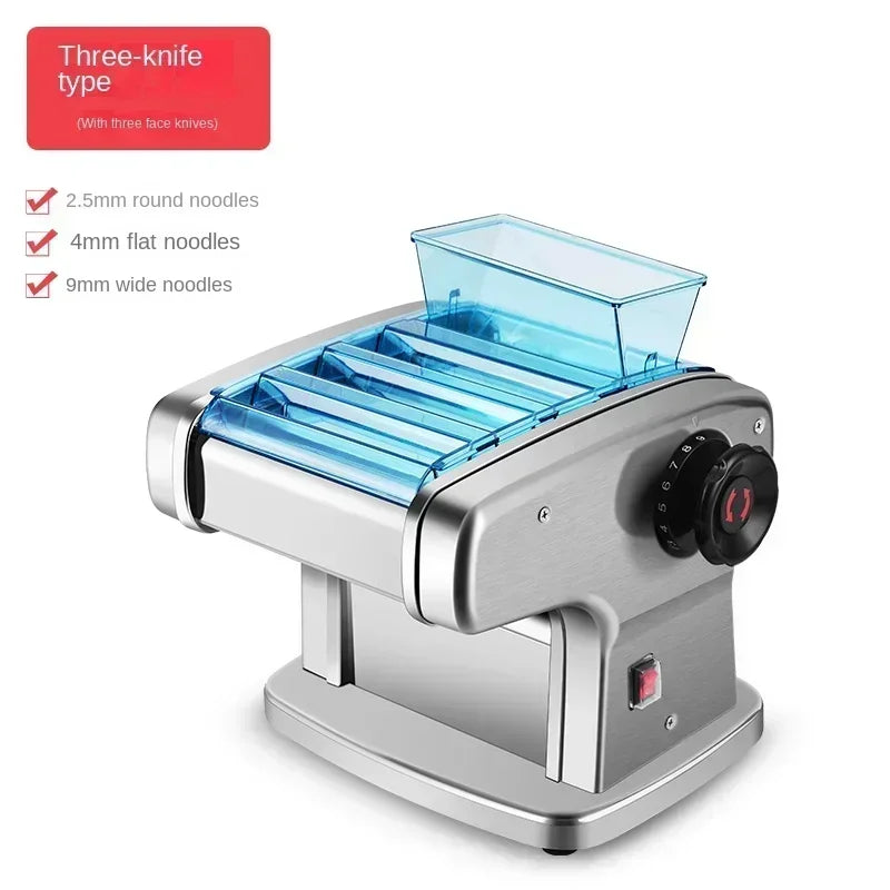 Máquina elétrica de fazer macarrão HAOYUNMA com rolamento multifuncional de inox e três facas para diferentes formatos
