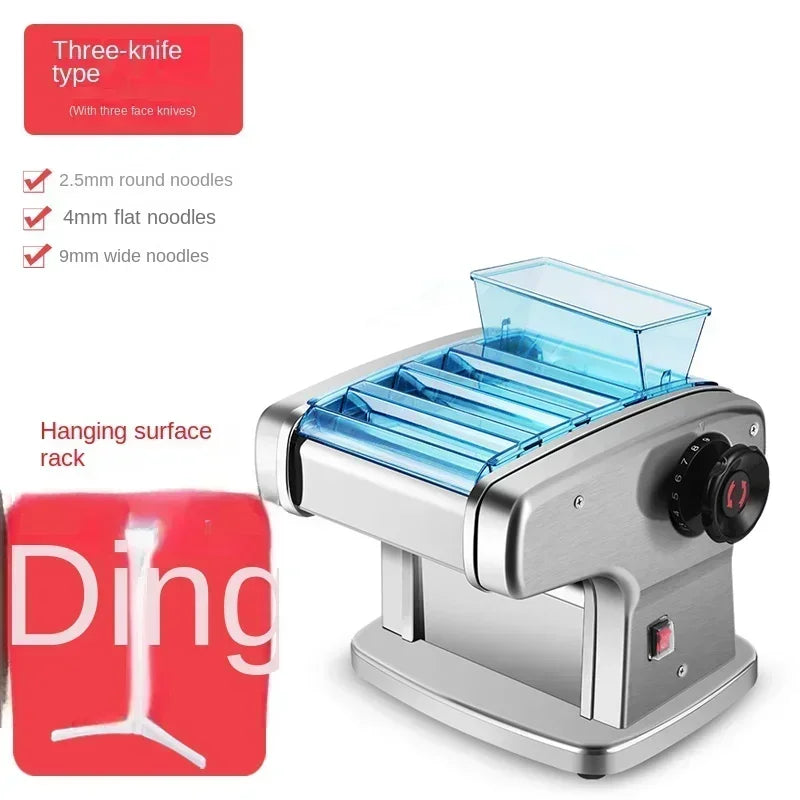 Máquina elétrica de fazer macarrão HAOYUNMA com rolamento multifuncional de inox e três tipos de corte