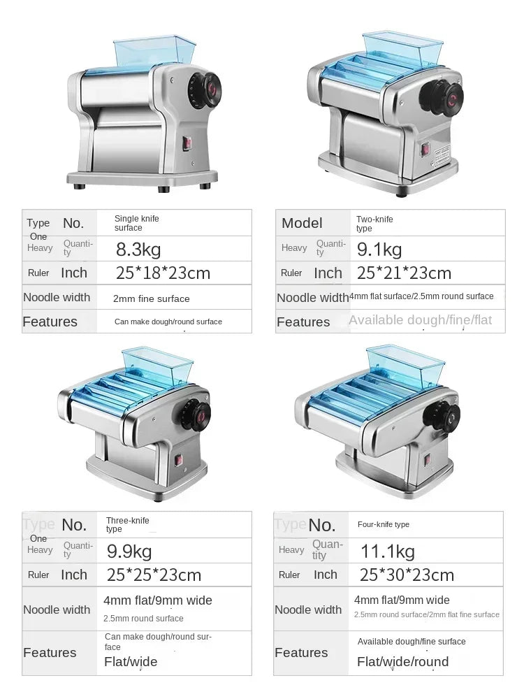 Máquina elétrica HAOYUNMA para fazer macarrão com rolamento multifuncional de inox e superfície de massa ajustável