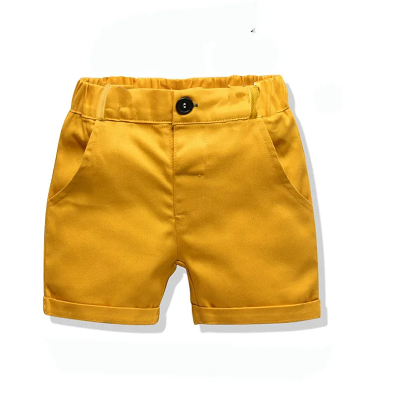 Conjunto infantil YSOYOK roupa menino com gravata borboleta amarela com bermuda mostarda