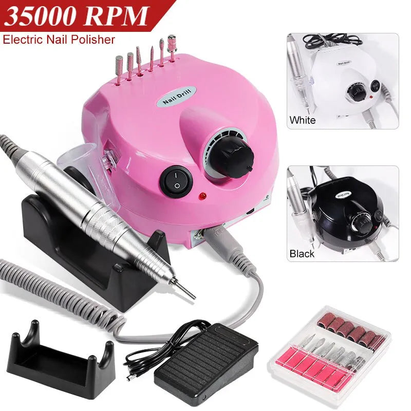 Máquina elétrica de lixar unhas LIMEGIRL em rosa, kit de pedicure completo com acessórios e controle de velocidade