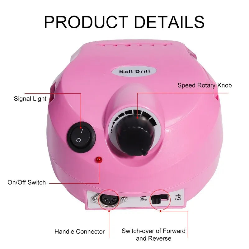 Máquina elétrica de lixar unhas LIMEGIRL com controles para um kit de pedicure completo em rosa