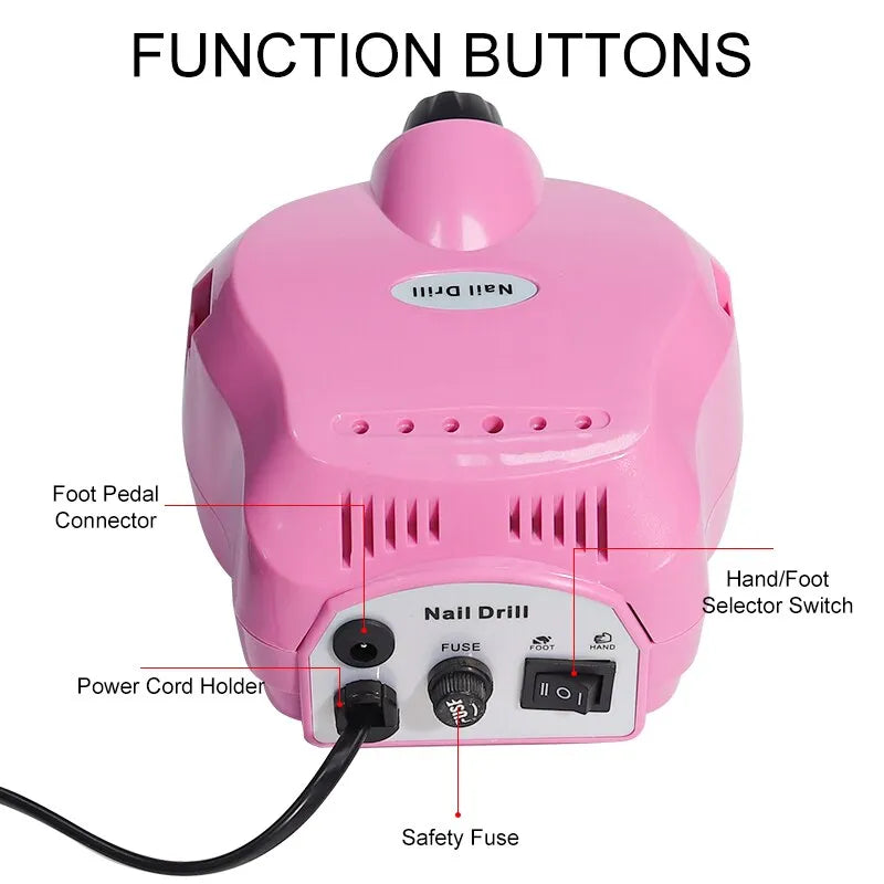 Máquina elétrica de lixar unhas LIMEGIRL com botões de função e conector para pedal, ideal para kit de pedicure completo.