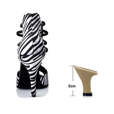 Sapatos salto tango feminino LADINGWU com estampa zebra e salto de 6 cm para dançar com estilo