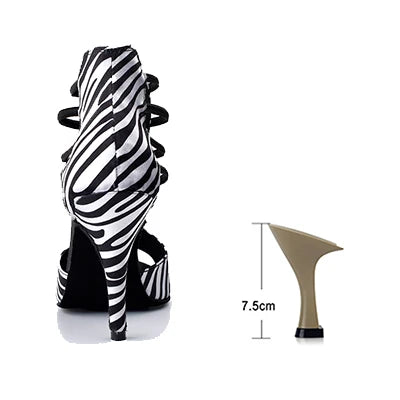 Sapatos salto tango feminino LADINGWU com design listrado em preto e branco e salto de 7,5 cm