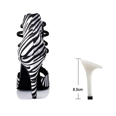 Sapatos salto tango feminino LADINGWU com design de zebra e salto de 8,5 cm para ocasiões especiais