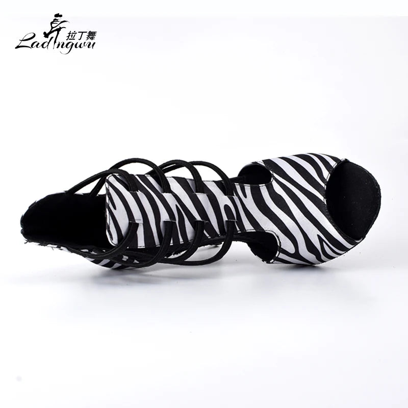 Sapatos salto tango feminino LADINGWU com estampa de zebra e design elegante