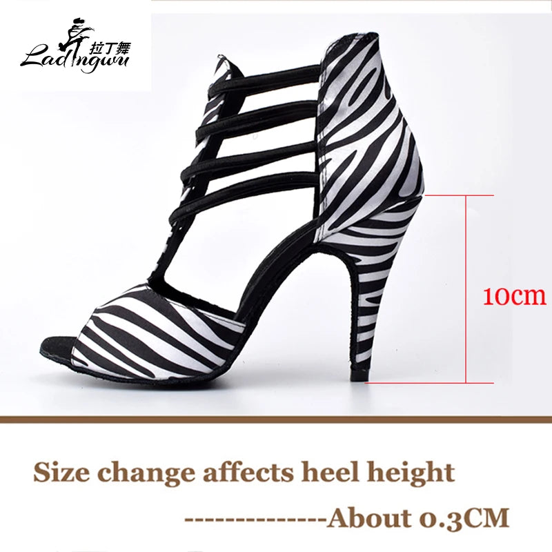 Sapatos salto tango feminino LADINGWU em preto e branco com tiras e salto de 10 cm