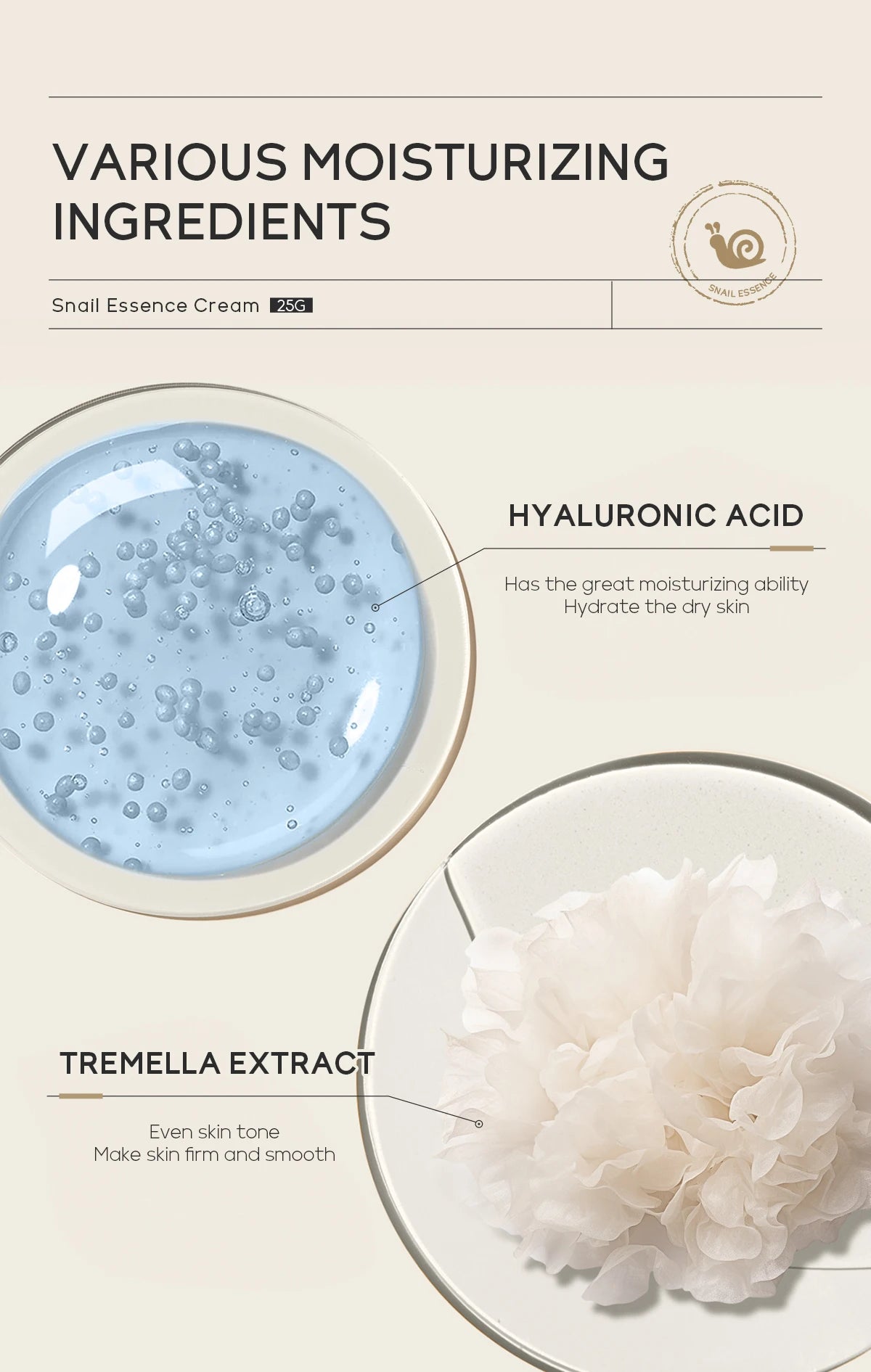 Creme de tratamento facial LAIKOU com ingredientes hidratantes para pele rosto danificada com extrato de tremela