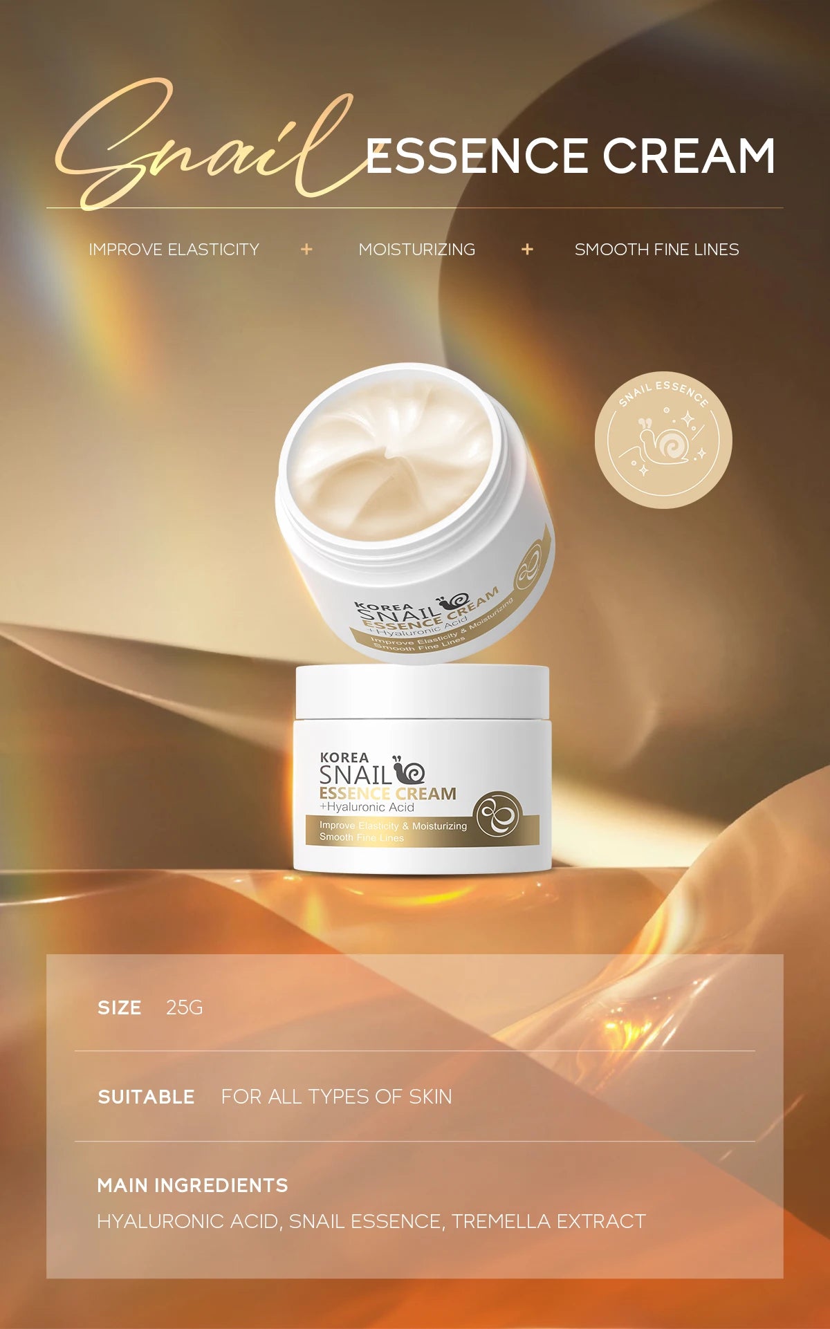 Creme de Tratamento facial LAIKOU com extrato de caracol, ideal como hidratante pele rosto danificada