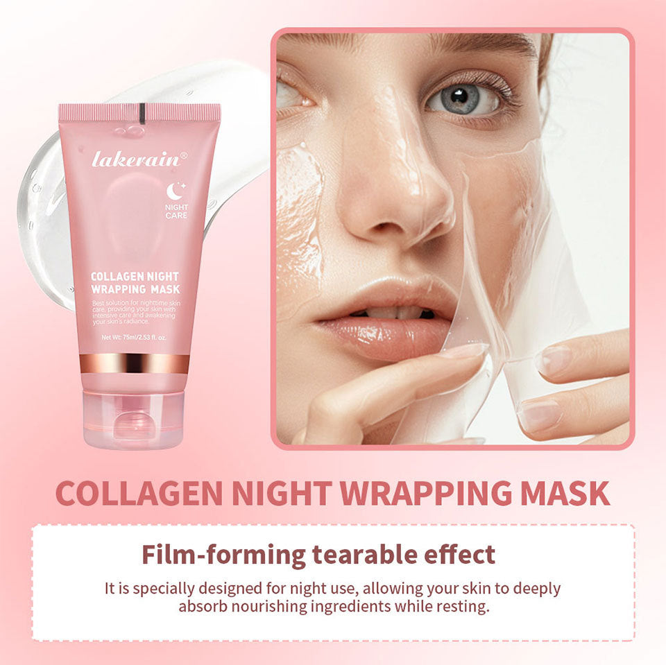 Creme noturno para pele facial com colágeno VERONNI tubo rosa e aplicação da máscara na pele