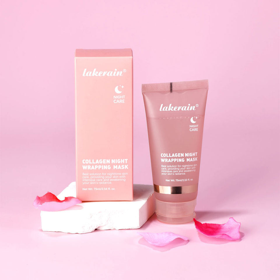 Creme noturno para pele facial com colágeno da VERONNI em embalagem rosa com pétalas decorativas