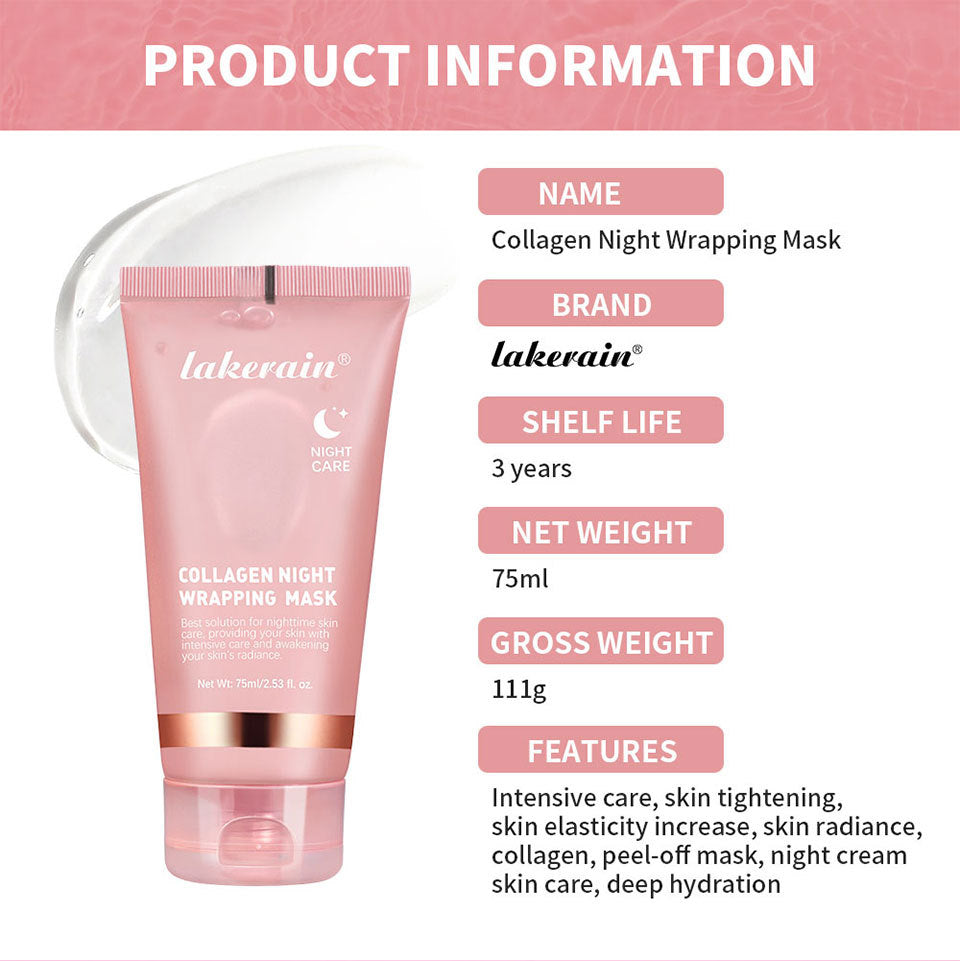Creme noturno para pele facial com colágeno Lakerain embalagem rosa tube 75ml hidratação intensa