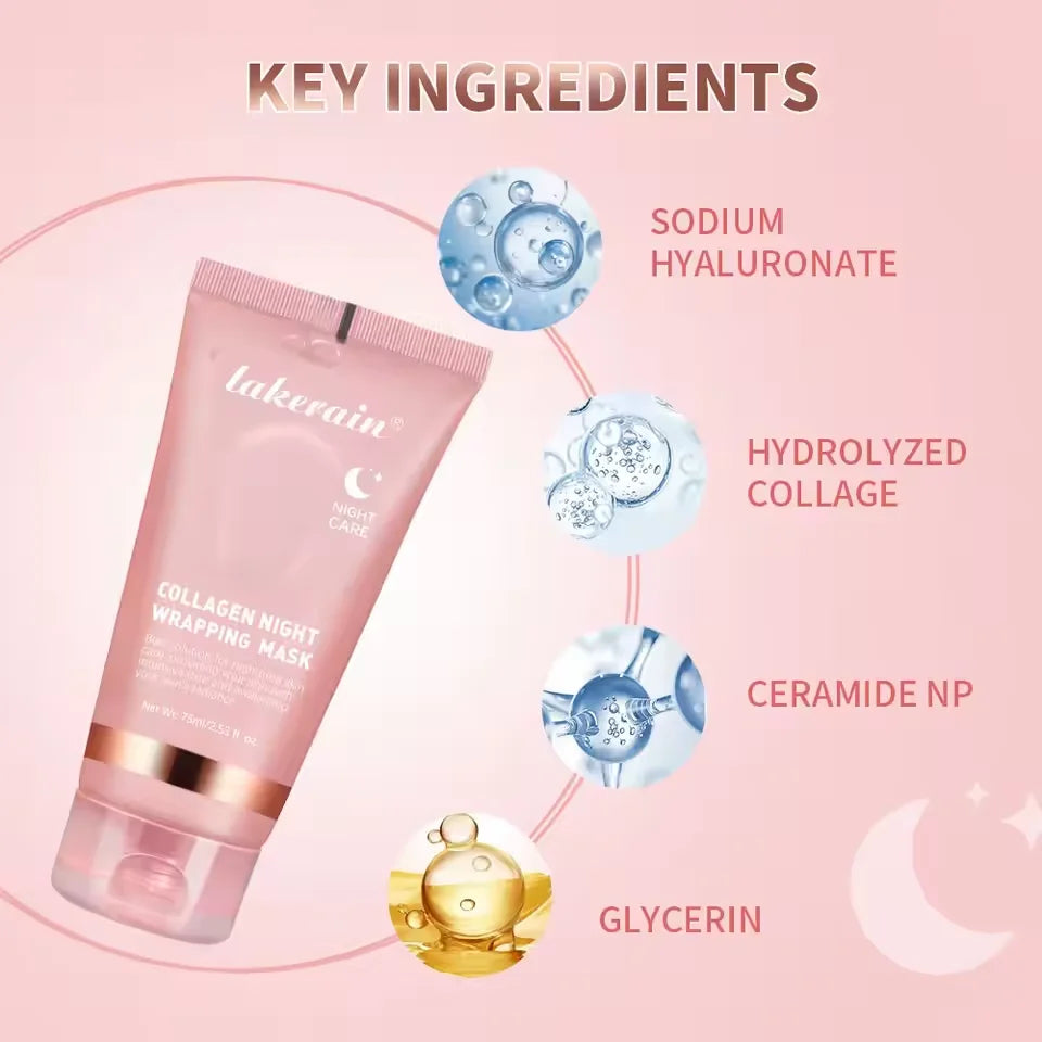 Creme noturno para pele facial com colágeno VERONNI embalagem rosa e ingredientes principais