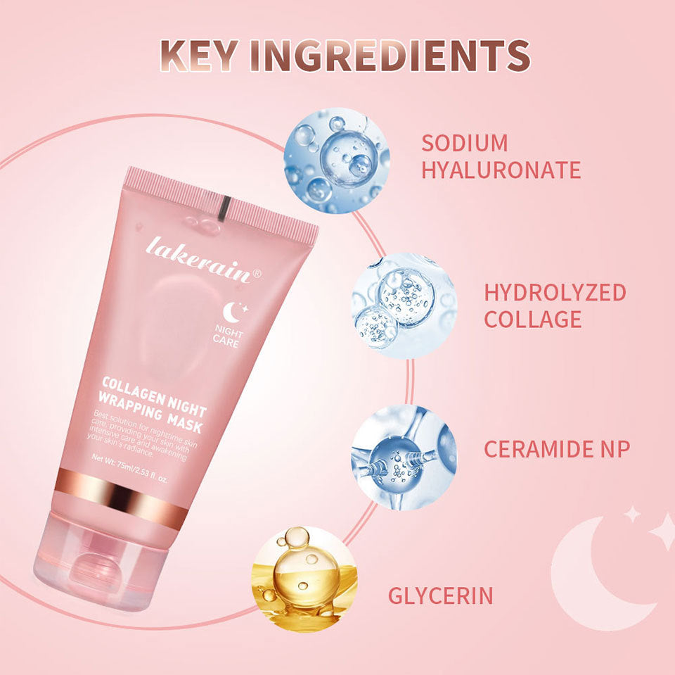 Creme noturno para pele facial com colágeno Veronni mostrando ingredientes como ácido hialurônico e ceramida