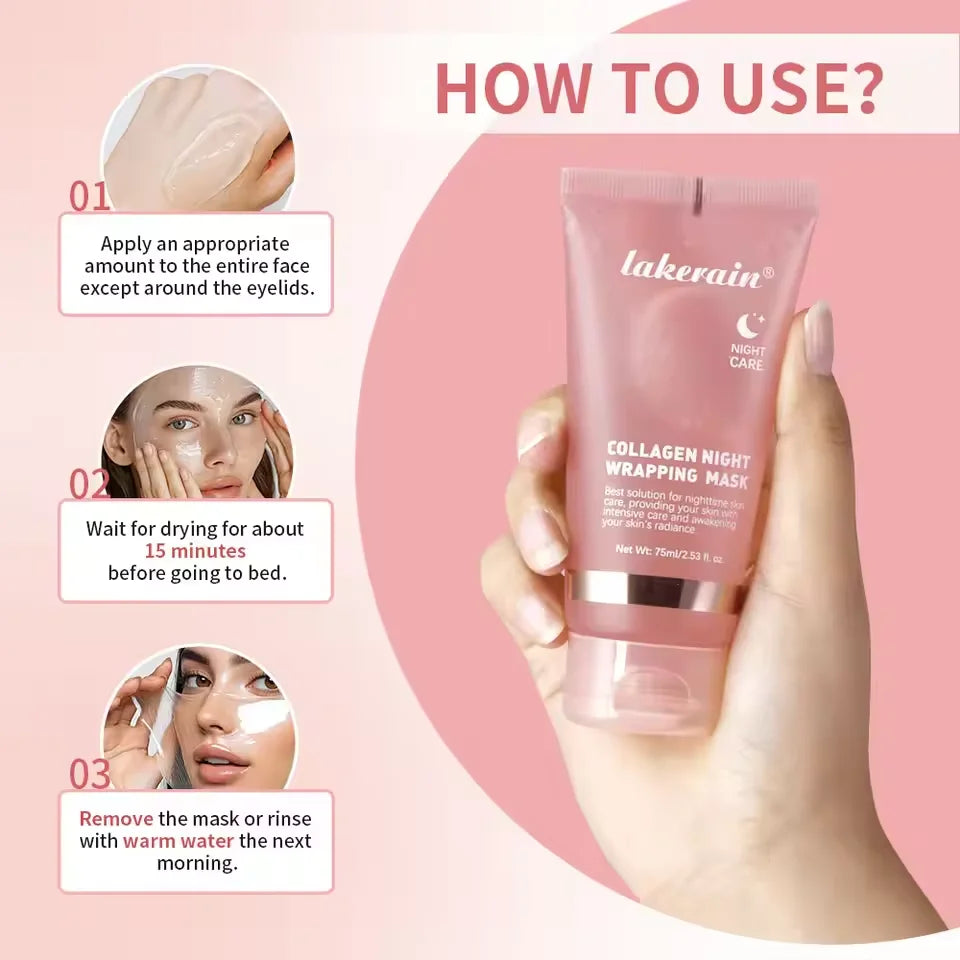 Creme noturno para pele facial com colágeno em embalagem rosa sendo segurado por mão feminina