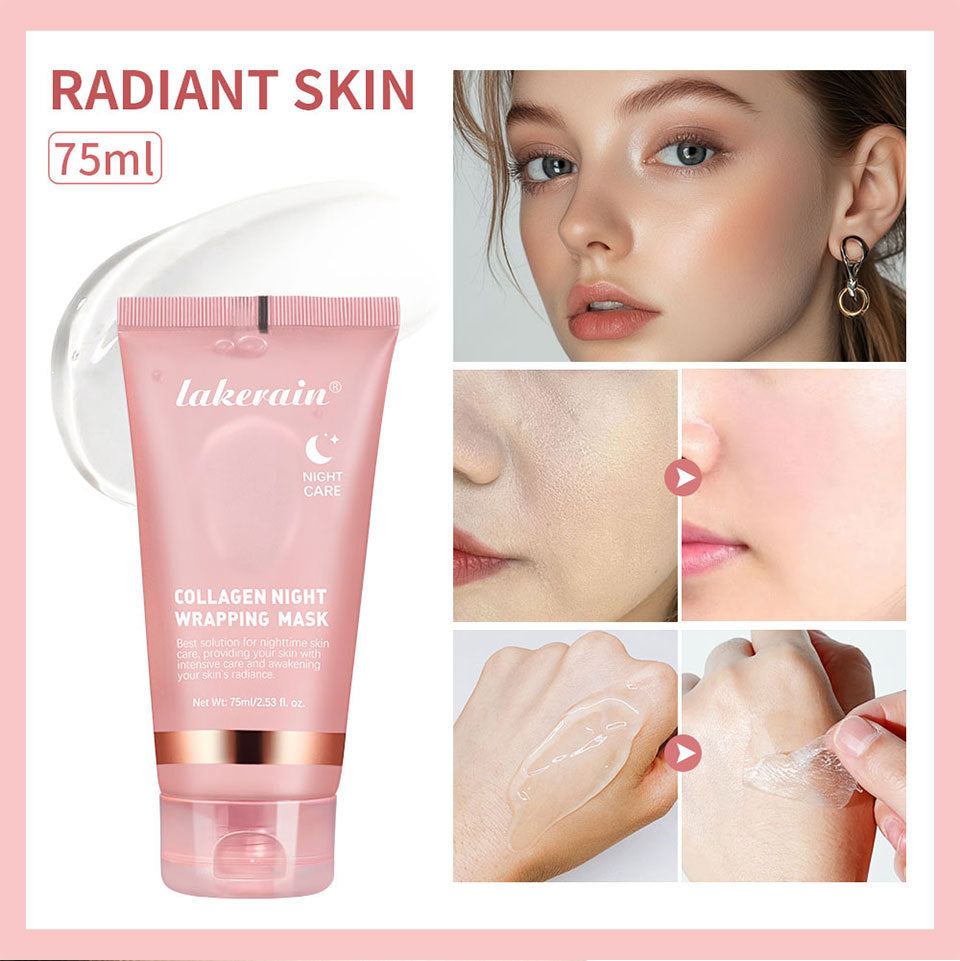 Creme noturno para pele facial com colágeno da VERONNI em embalagem rosa de 75ml mostrando aplicação e efeito na pele