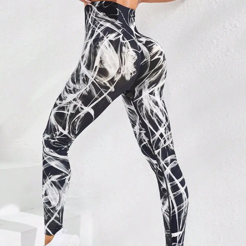 Calça feminina TIANKA legging cintura alta sem costura com estampa abstrata elegante para conforto diário