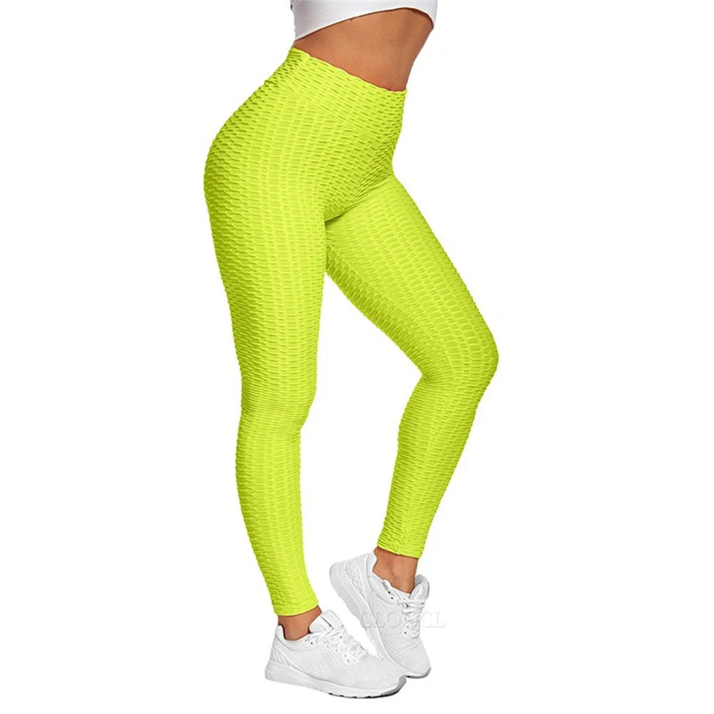 Calça feminina legging push up treino em amarelo neon, ideal para exercícios e conforto durante atividades físicas
