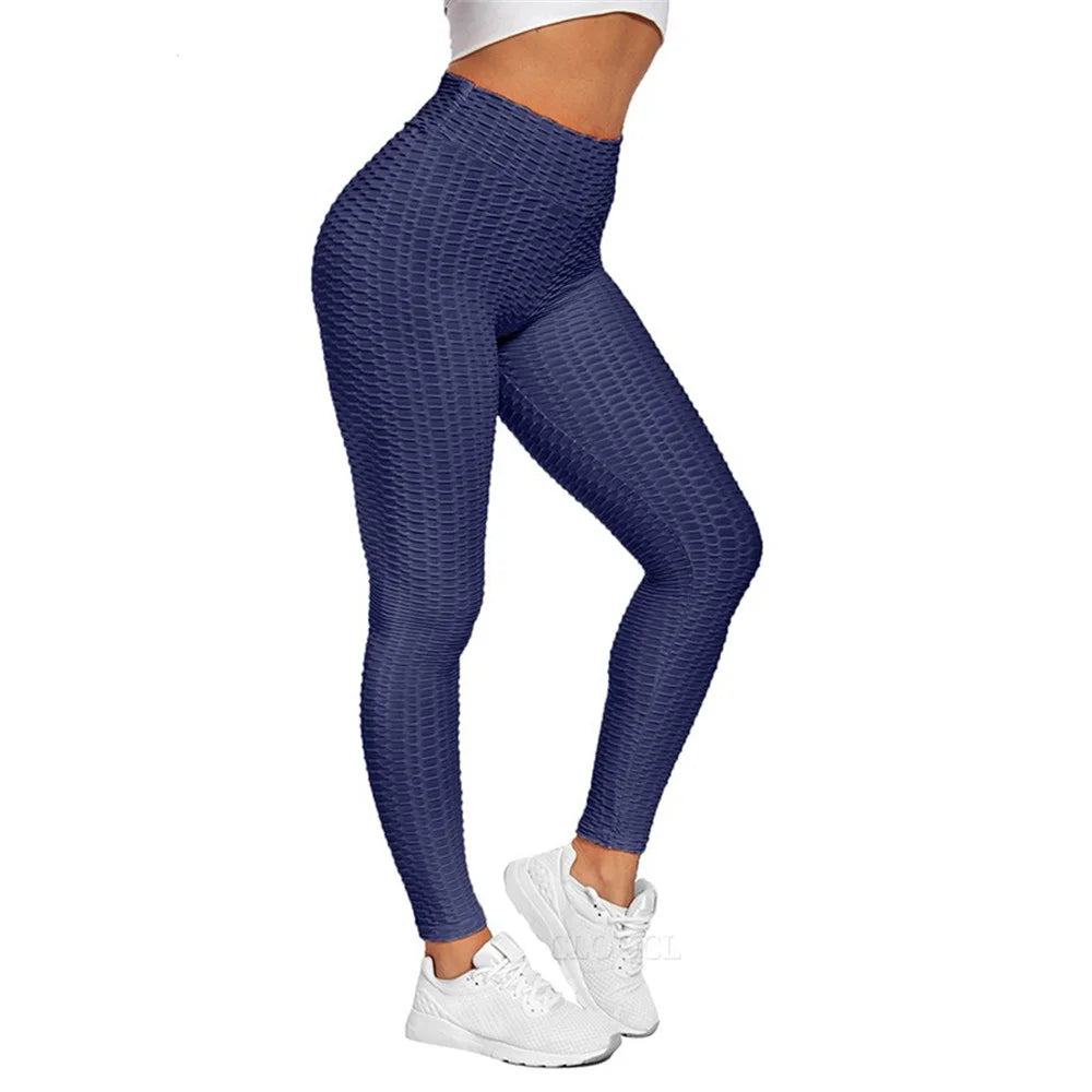Calça feminina legging push up treino em azul marinho, ideal para atividades físicas e conforto