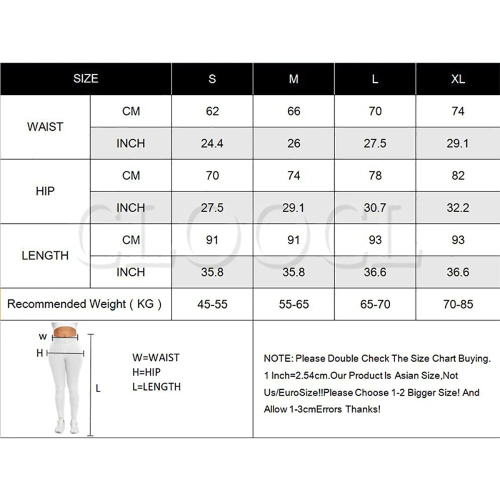 Tabela de medidas para legging push up treino feminina da NOENNAME_NULL com informações de cintura, quadril e comprimento