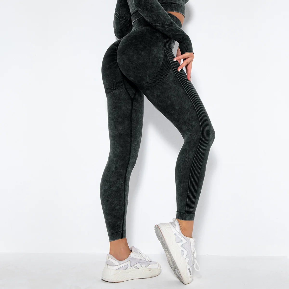 Calça feminina BOCRUNING legging sem costura yoga em cor escura, ideal para exercícios confortáveis