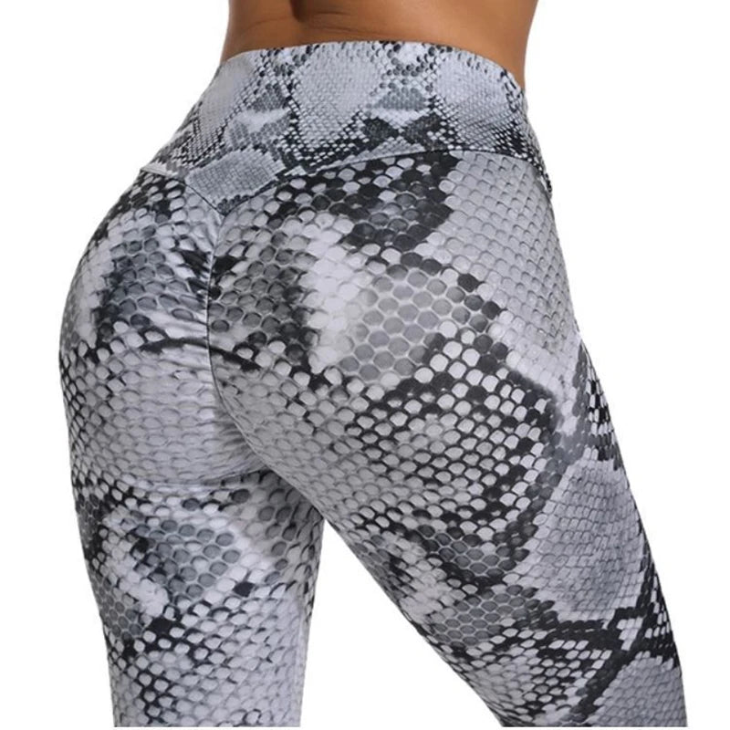 Leggings femininas estampa animal em padrão de serpente na cor cinza para conforto e estilo